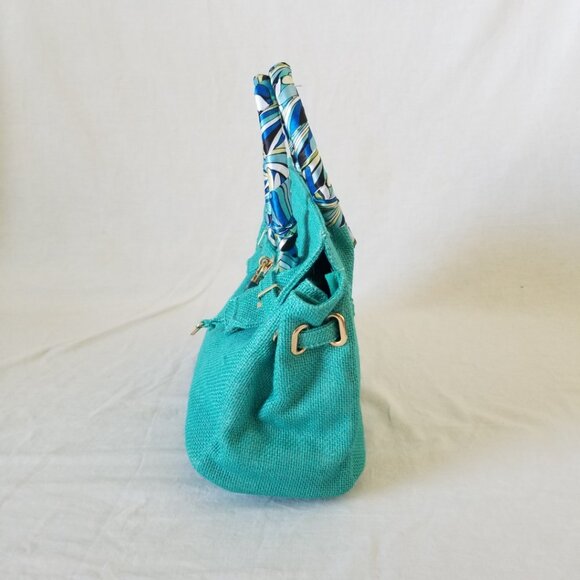 NWOT! Woven Jute Tote Handbag Purse with Scarf Handle and Lockable Front Straps - Picture 13 of 14